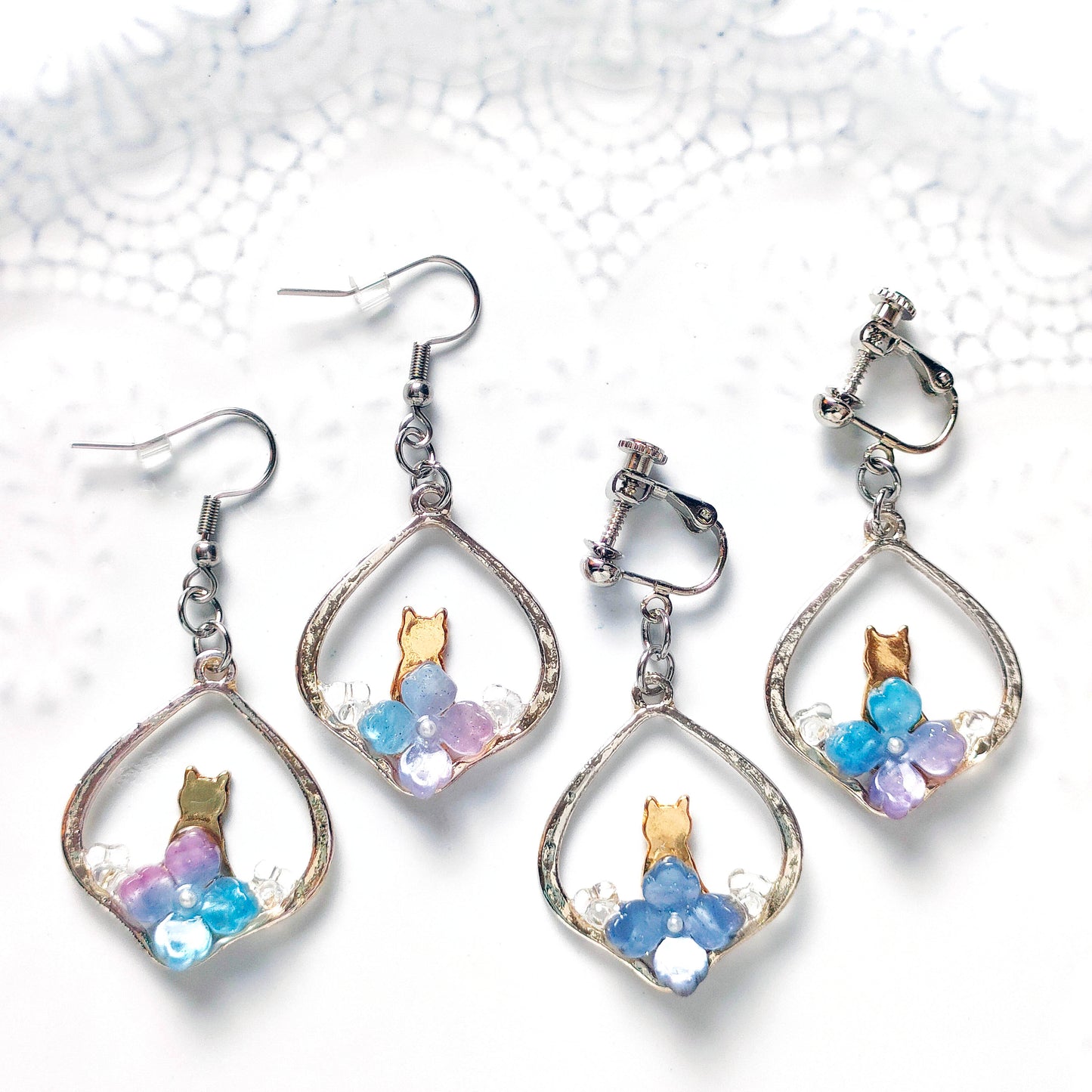 朝露と紫陽花の ピアス・イヤリング